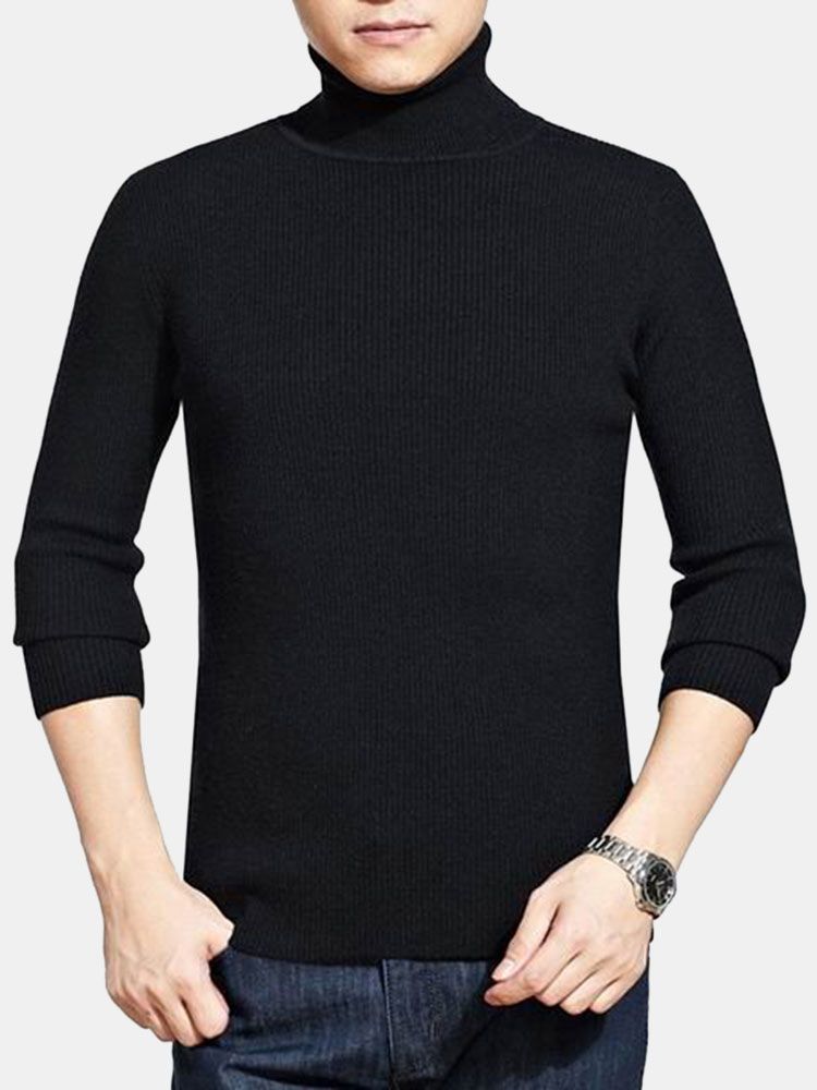 Men's Fall Winter Roll Neck Knitwear Cashmere Blend Turtleneck Slim Fit Warm Sweater | Newchic