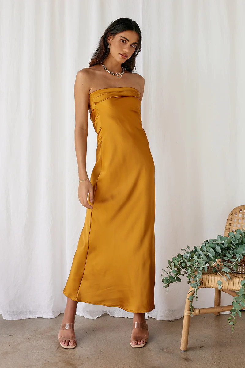 Gleam In Gold Maxi Dress Yellow | Fortunate One