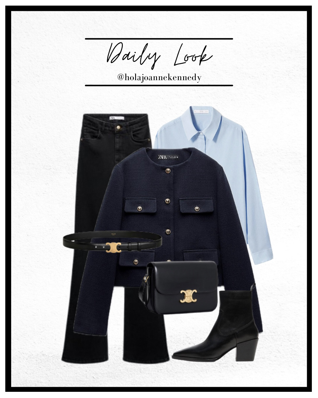 transitional fashion, winter to spring style, navy blazer outfit, chic layering, tailored street style, fashion influencers UK, classic wardrobe staples, effortless fashion, Zara styling, Celine accessories, navy tailored jacket, black flare jeans, flare leg jeans, blue shirt styling 

#LTKeurope #LTKuk #LTKspring