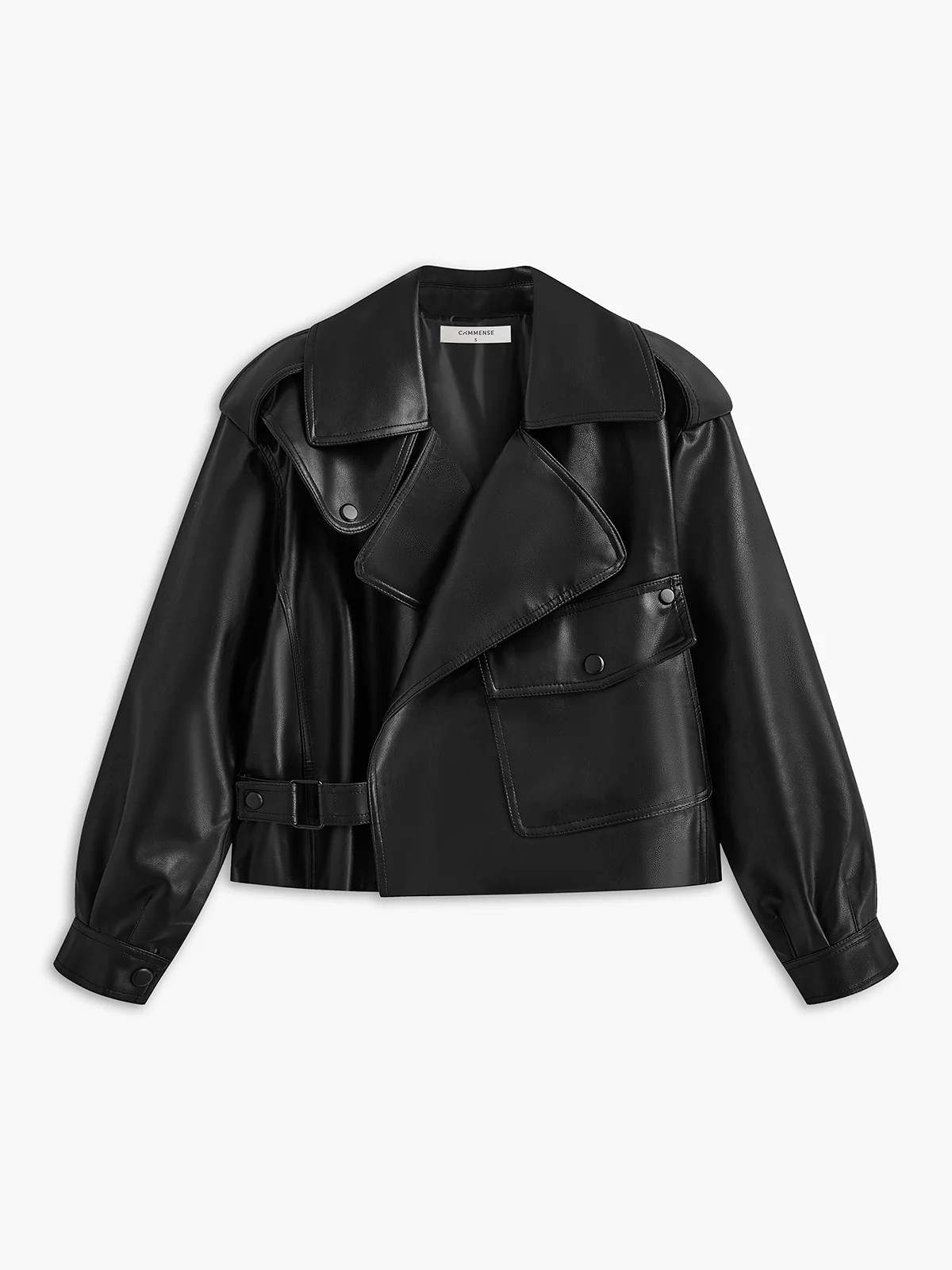 Button Clasp PU Leather Jacket | Commense