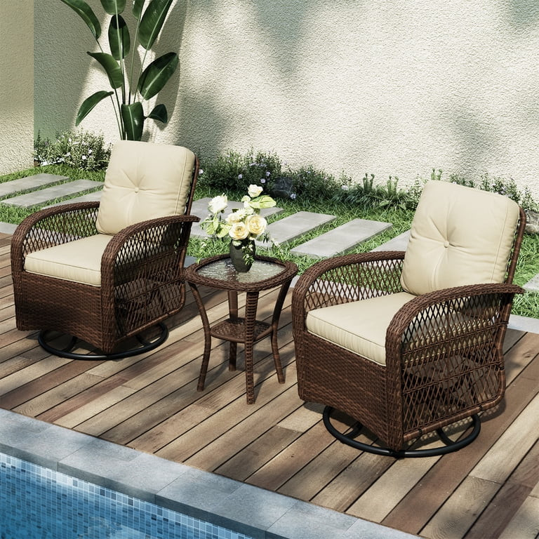BaPiPro 3 Piece Beige Outdoor Swivel Rocker Wicker Patio Furniture Set, All-Weather Resistant Rat... | Walmart (US)