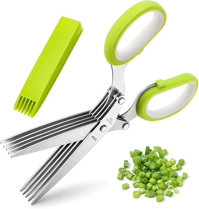 Herb Scissors, X-Chef Multipurpose 5 Blade Kitchen Herb Shears Herb Cutter with Safety Cover and ... | Amazon (US)