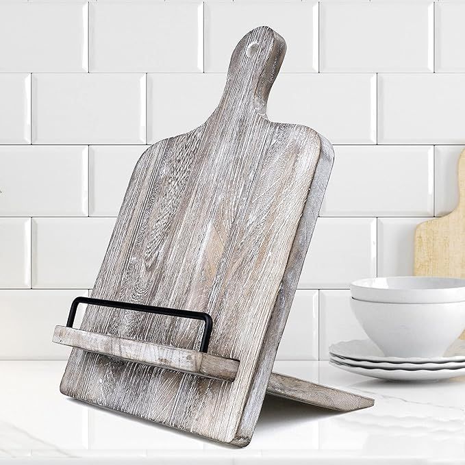 Cookbook Stand - Wood Cookbook Holder, Cutting Board Cookbook Recipe Holder with Adjustable Pull-... | Amazon (US)
