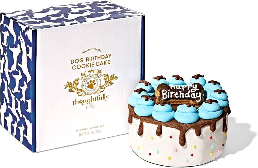 Thoughtfully Pets, Dog Happy Birthday Mini Cookie Cake, Blue, Peanut Butter Flavored, Hand Decora... | Amazon (US)