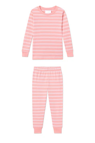 Kids Long-Long Set in Coral Stripe | Lake Pajamas