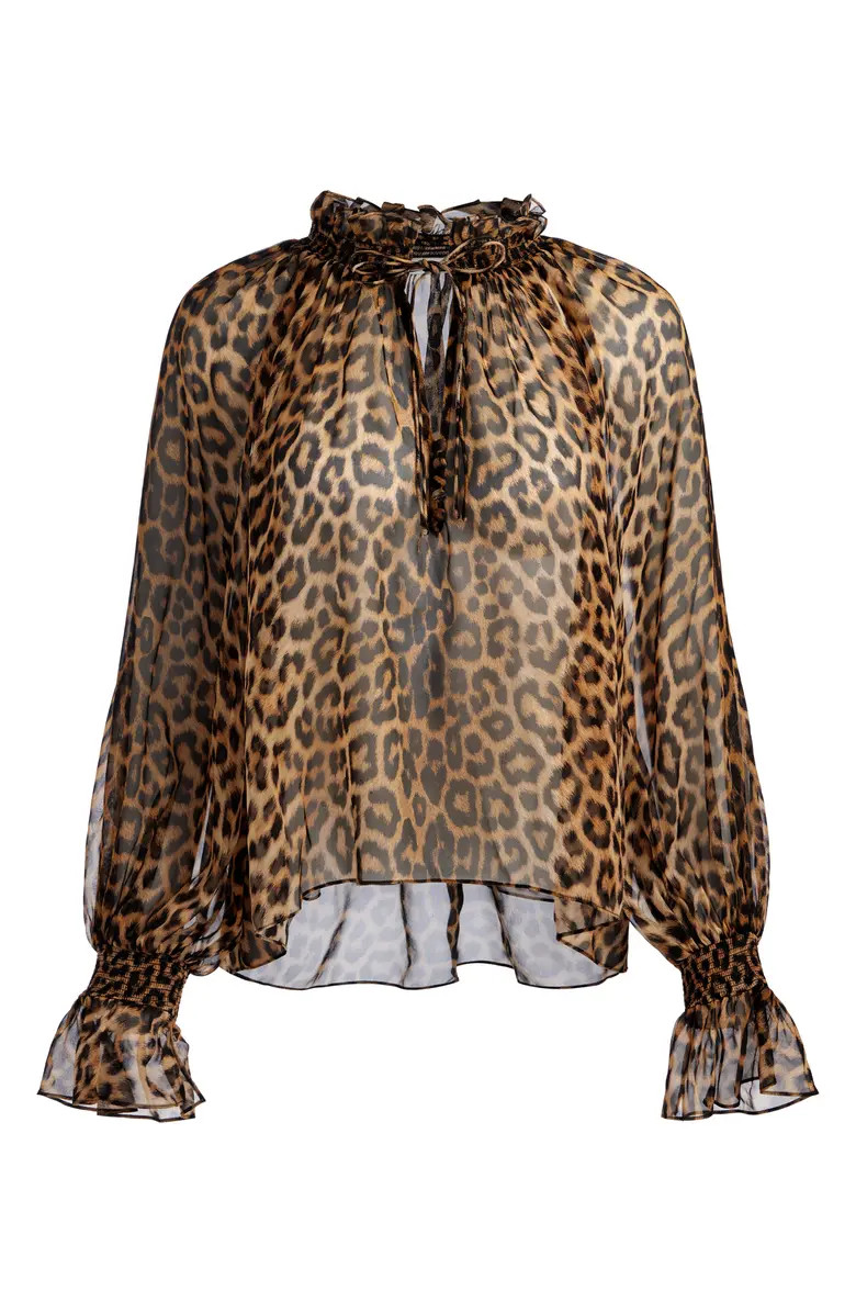 Alice + Olivia Norah Leopard Silk Peasant Top | Nordstrom | Nordstrom