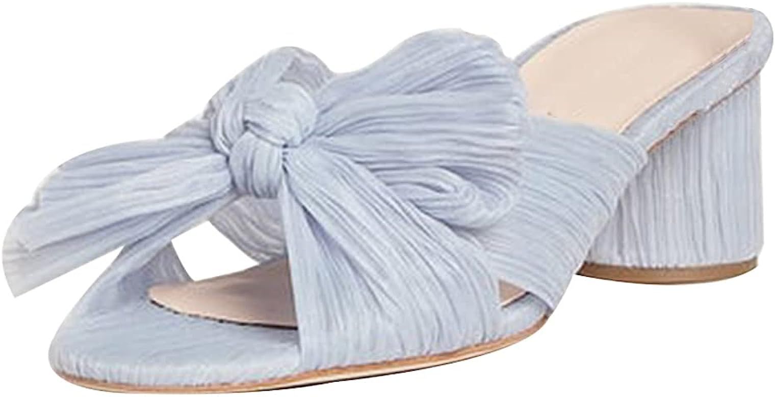Uacllcau Women's Bow Heeled Sandals Open Toe Chunky Heels Slide Sandal Bridal Wedding Ladies Dress S | Amazon (US)