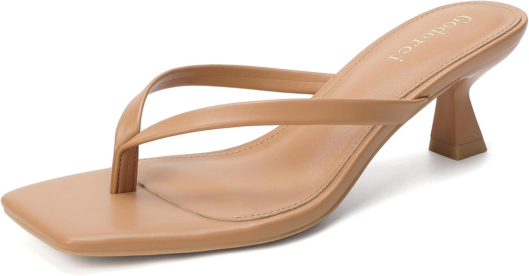 Goderci Kitten Flip Flop Thong Low Heels for Women Square Open Toe Slip On Heeled Sandals | Amazon (US)