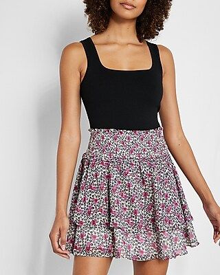 Floral Print Ruffle Mini Skirt | Express