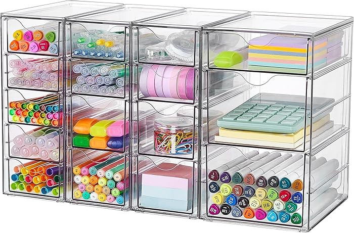 Vtopmart 4 Set Clear Desk Organizer, Pen Organizer with 16 Drawers, Acrylic Desktop Organization ... | Amazon (US)