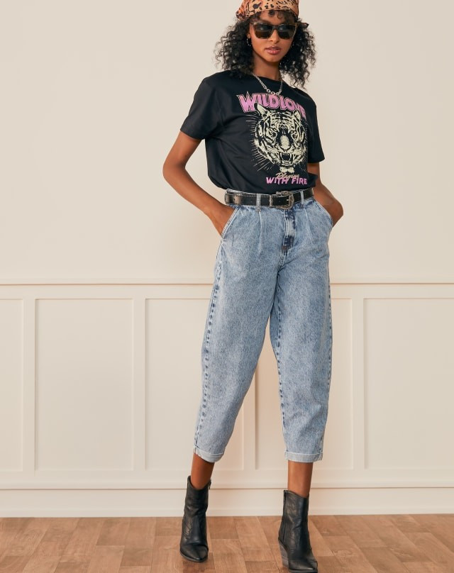 calça jeans baggy com pregas | Amaro (BR)