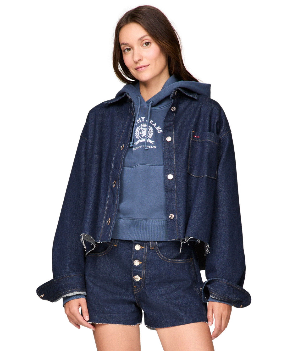 Tommy Jeans Women's Cotton Cropped Denim Shirt Jacket - Denim Dark | Macy's