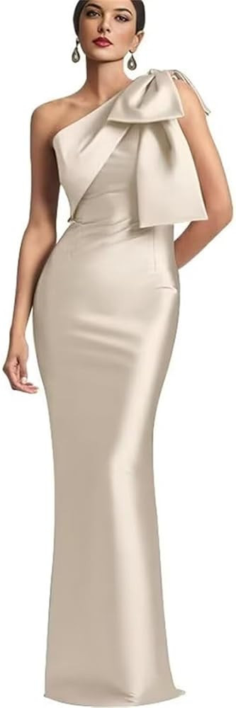 TORYEMY One Shoulder Mermaid Prom Dress with Bow 2025 Satin Long Bridesmaid Dresses Back Split Fo... | Amazon (US)