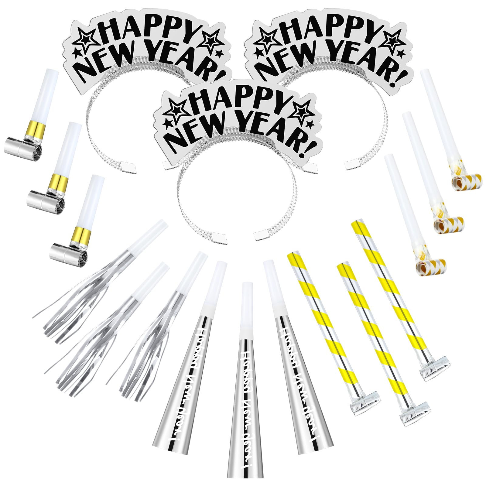 Lenwen 18 Pcs Happy New Years Eve Party Supplies New Year Noise Makers Headband Tiara Party Horn ... | Amazon (US)