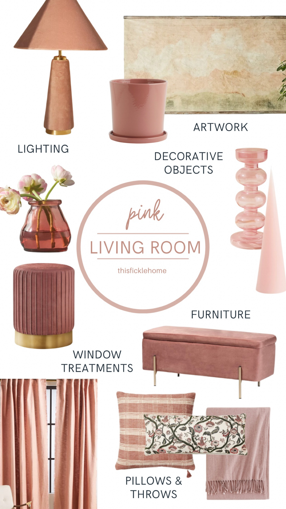 Pink living room, pink candles, pink pillows, pink storage bench, pink curtains, pink pour, pink vase, pink artwork, pink lamp, pink throw blanket, barbie movie.

#LTKhome #LTKsalealert