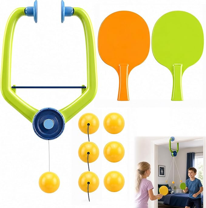 Hanging Table Tennis Trainer Portable Set, 1 Pcs Trainer 6 Balls Door Pong Game for Kids with Rac... | Amazon (US)