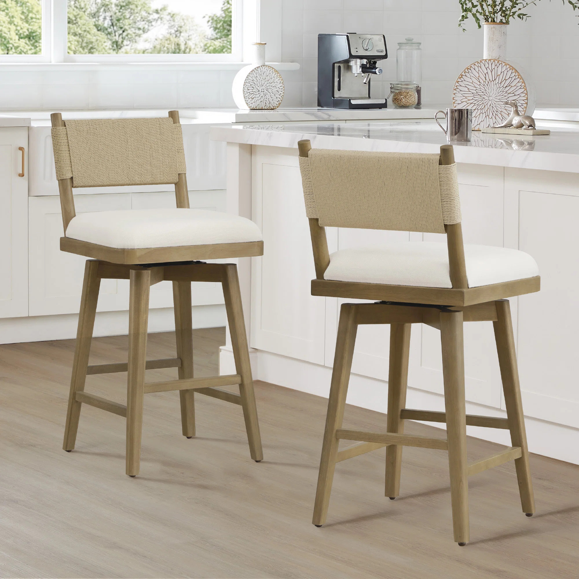 Pratyush Swivel Upholstered 27'' Counter Stool  (Set of 2) | Wayfair North America