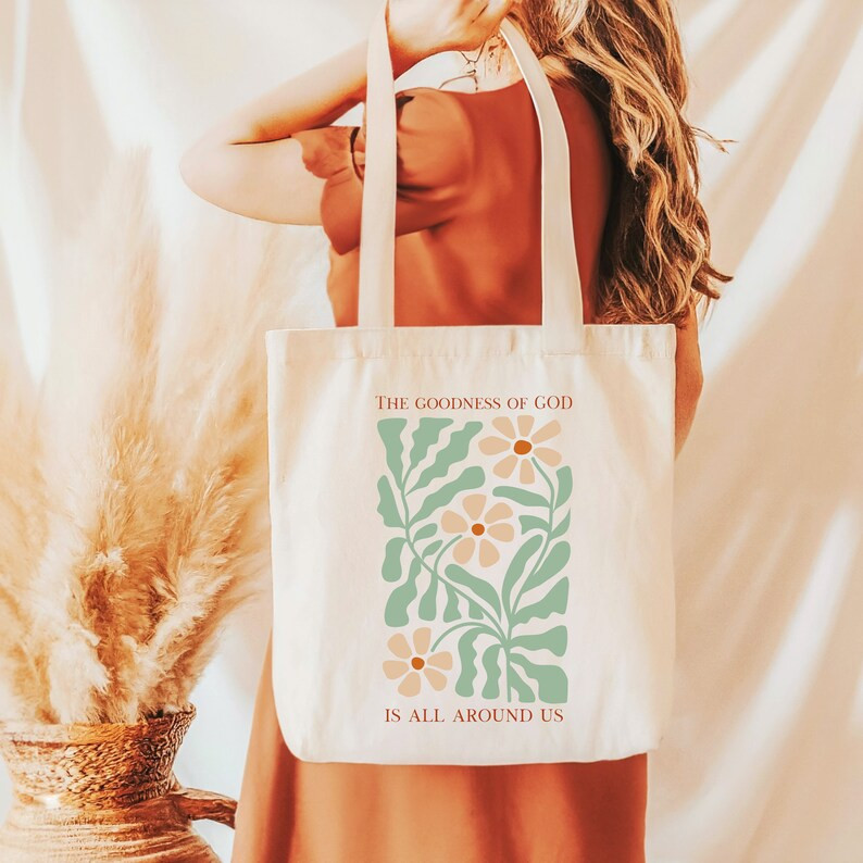 Boho Floral Christian Tote Bag, Bible Bag for Church, Religious Cotton Reusable Bag, Eco-Friendly... | Etsy (US)