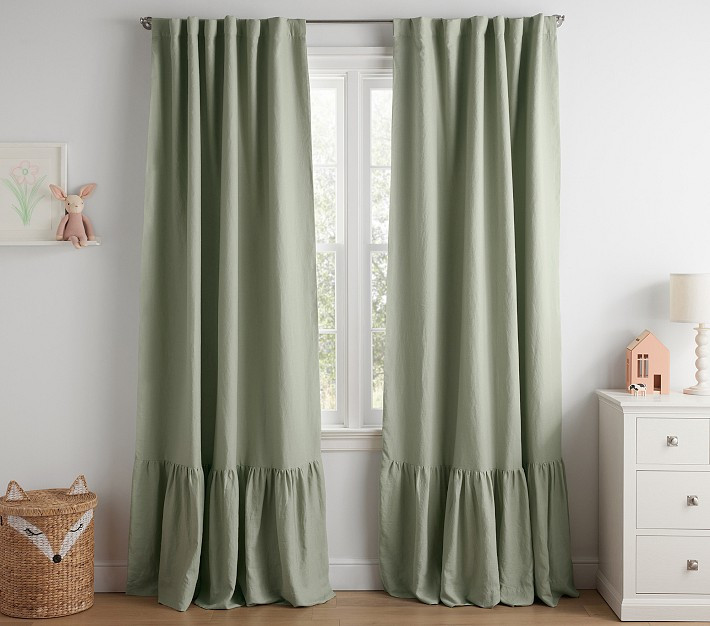 Belgian Linen Ruffle Blackout Curtain Panel | Pottery Barn Kids