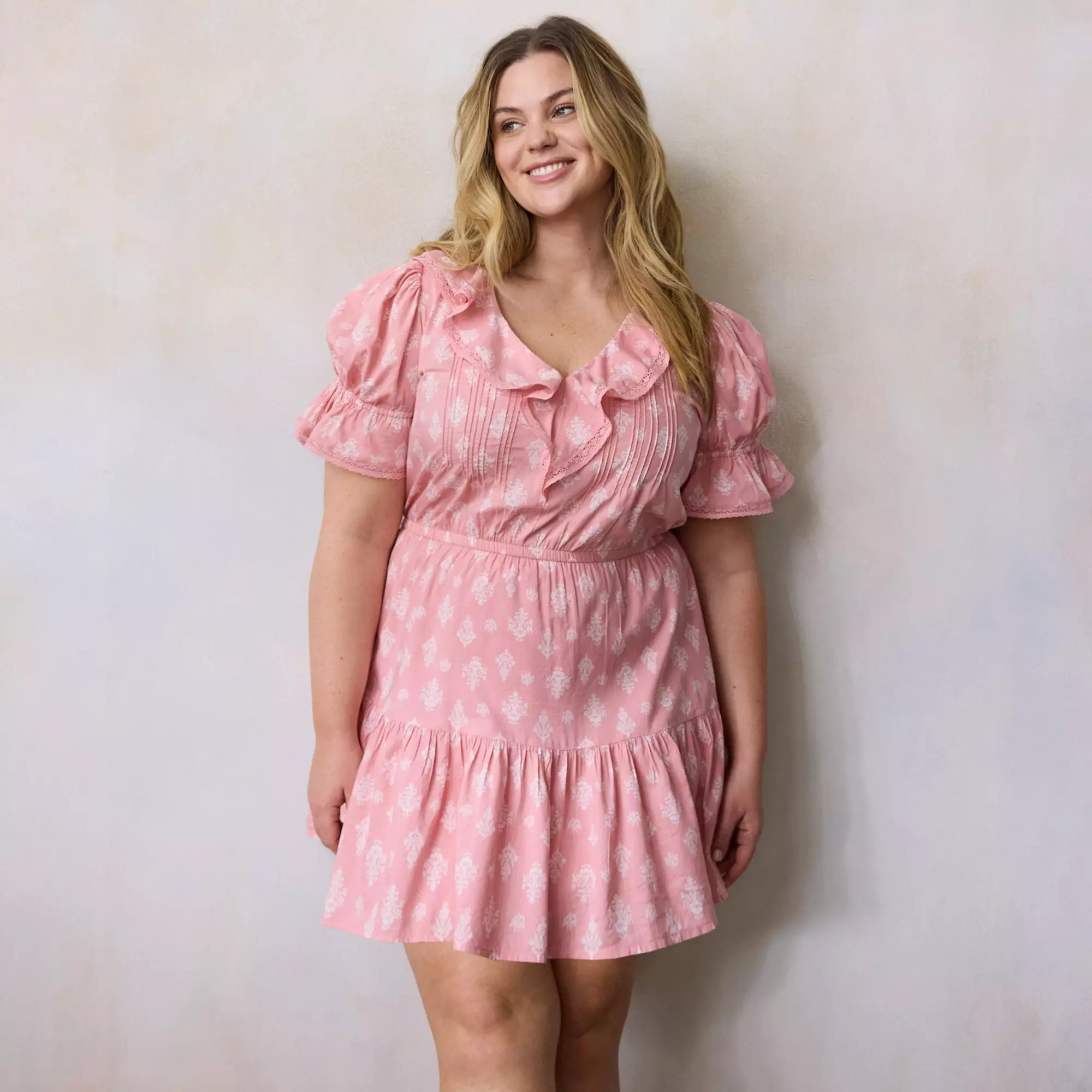 Plus Size LC Lauren Conrad Ruffle Front Pintuck Mini Dress | Kohl's