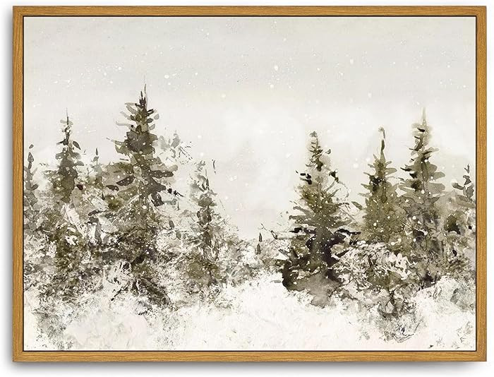 Roslynity Framed Canvas Wall Art Vintage Print Paintings Winter Forest Christmas Trees Landscape ... | Amazon (US)
