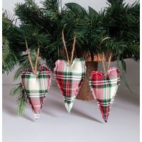 Primitive Christmas Heart Ornaments Red Plaid Set Of 3 | Etsy (US)