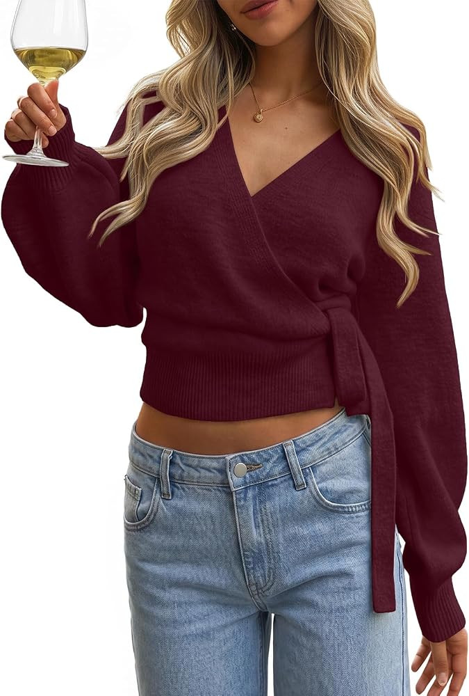 Trendy Queen Womens Wrap Cropped Open Front Pullover Sweater Tops 2026 | Amazon (US)