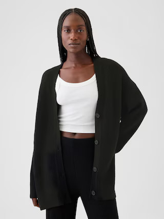 CashSoft Shaker-Stitch Boyfriend Cardigan | Gap (US)