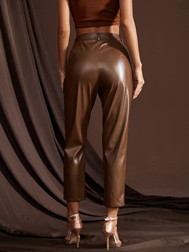 MakeMeChic Women's Faux Leather High Waist Pockets Capris PU Leather Pants | Amazon (US)