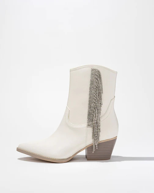 Rowan Crystal Fringe Bootie - White | VICI