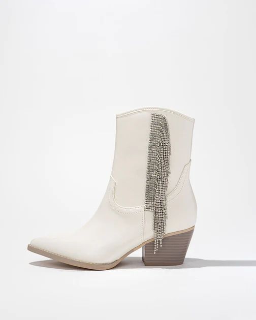 Rowan Crystal Fringe Bootie - White | VICI Collection