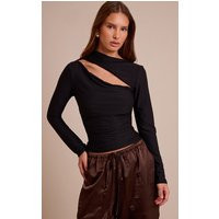 Black Soft Touch Cut Out Detail Long Sleeve Top | PrettyLittleThing US