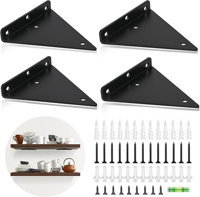 Shelf Brackets 6 inch - Heavy Duty & Extra Thick Corner Brace Black Steel Decorative Joint Angle ... | Amazon (US)