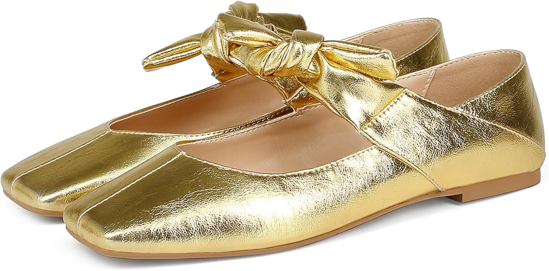 Ballet Flats for Women Square Toe Leather Bow Mary Janes Comfortable Casual Office Walk Dress Sho... | Amazon (US)