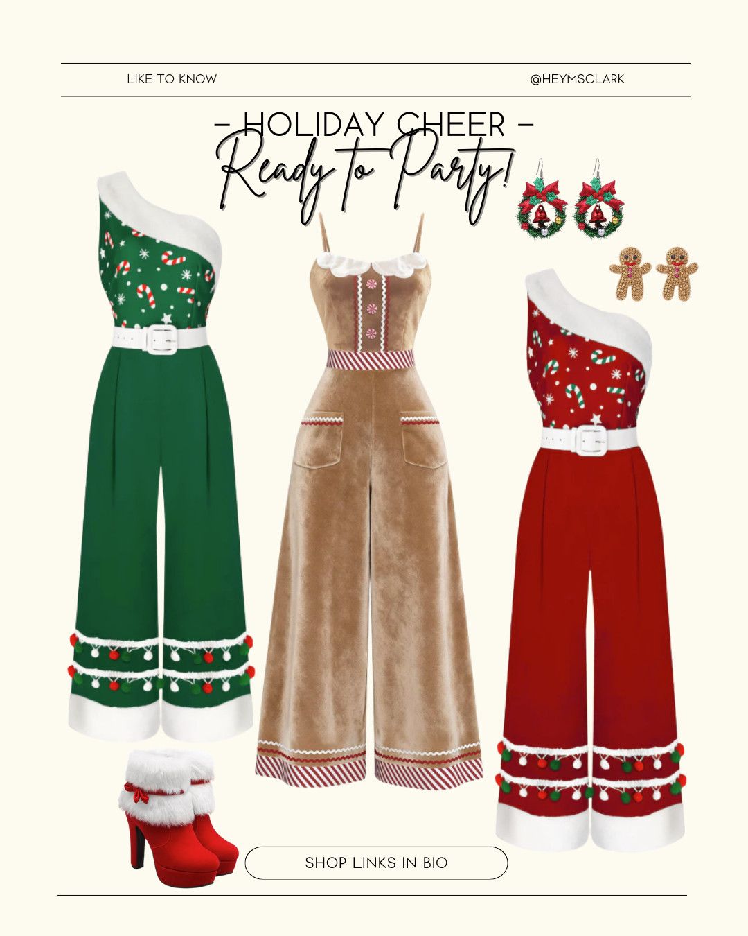 Ugly Sweater? Dont know her! Get Holiday party ready with these adorable jumpsuits. Perfect to bring the holiday spirit to any party while looking fab.
click to shop.  

 #LTKHoliday #LTKootd #LTKFindsUnder50