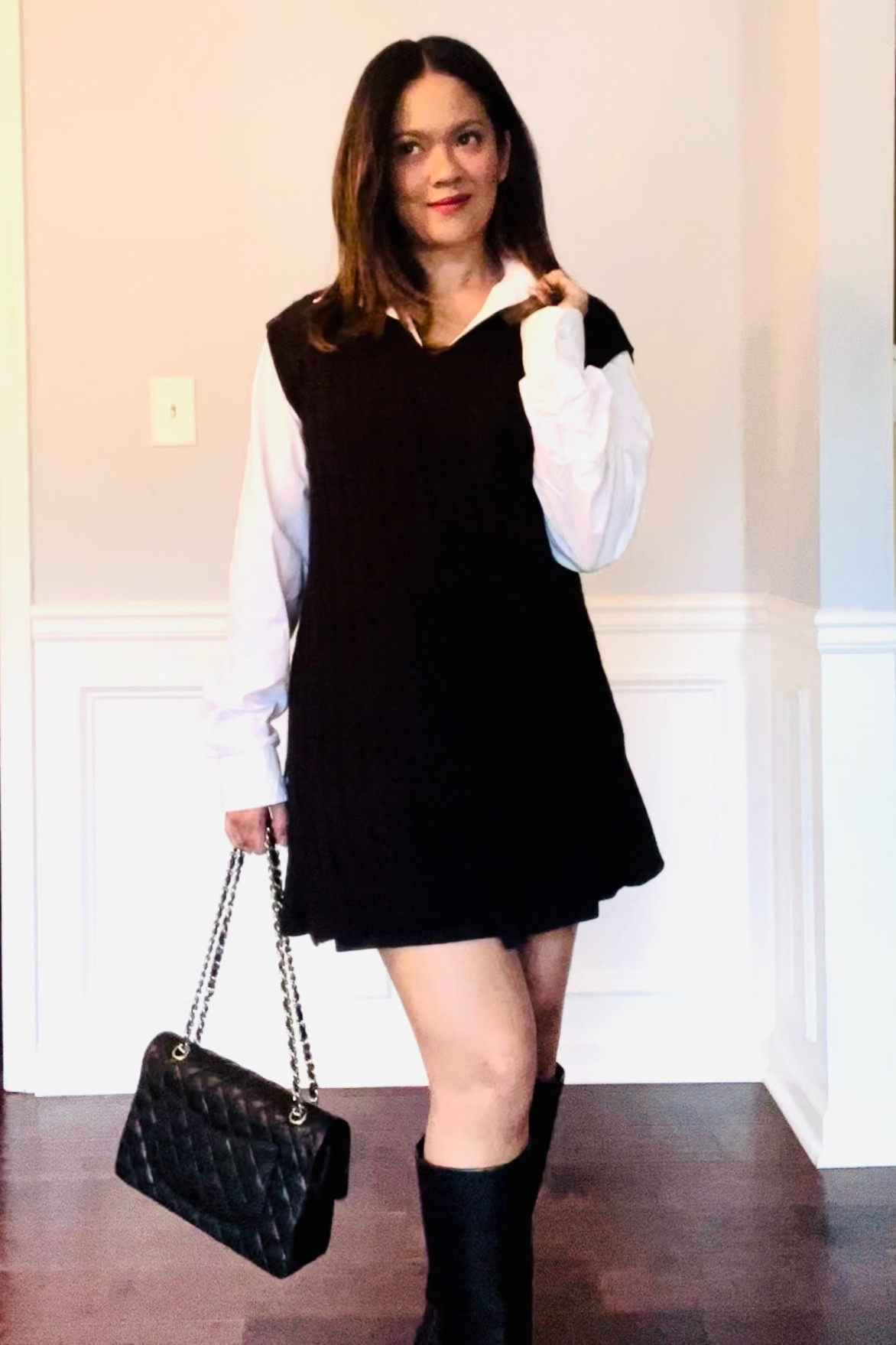 When I think of Fall, I think of cool temperate and layering.  I feel like oversized sweater vest is still cute. I throw it on with a white buttoned down shirt and a black pleated skirt to complete this look! It could be even cute with platform sneakers 

#LTKSeasonal #LTKunder50 #LTKworkwear