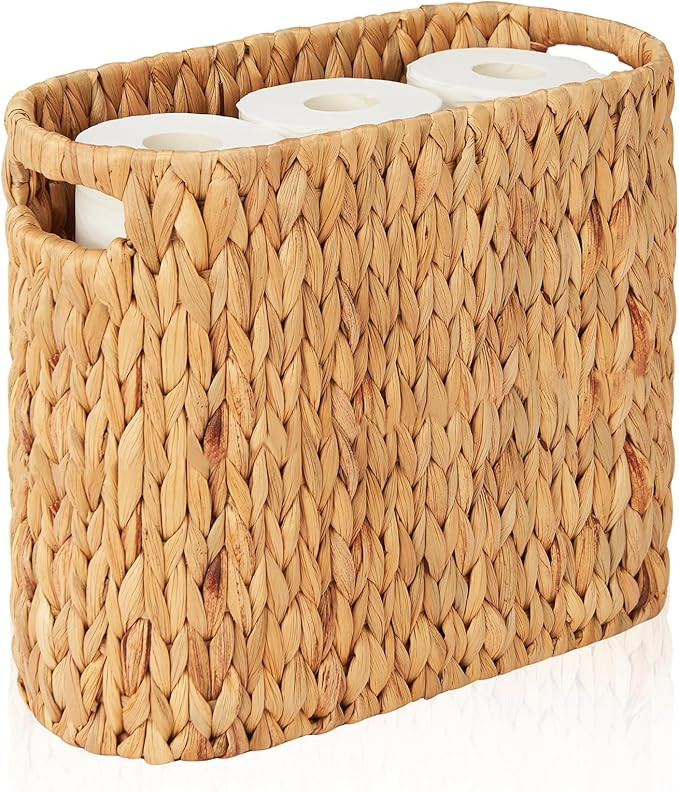 FairyHaus Wicker Toilet Paper Storage Basket with Buit-in Handles, 9 Rolls Natural Water Hyacinth... | Amazon (US)