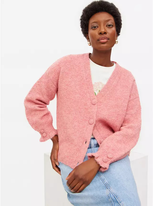 Pink V Neck Frill Detail Cardigan  16 | Tu Clothing