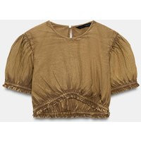 Zara - Washed Poplin Crop Top - Khaki - S - Woman | Zara US