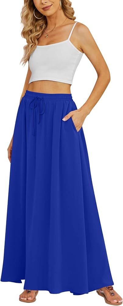 Yincro Women's Flowy Maxi Skirt Summer Pleated High Waisted Casual Long Skirts with Pockets | Amazon (US)