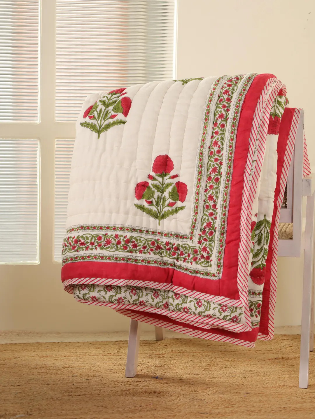 RED BUTTA - Block Print Cotton Quilt | Reversible Floral Blanket | Soft Summer Quilt | Indian Jai... | Etsy (US)
