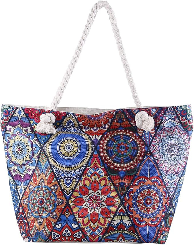 Extra Large Beach Bag for Women Waterproof Weekender Big Pool Tote Bag With Zipper, Inner Pocket | Amazon (US)