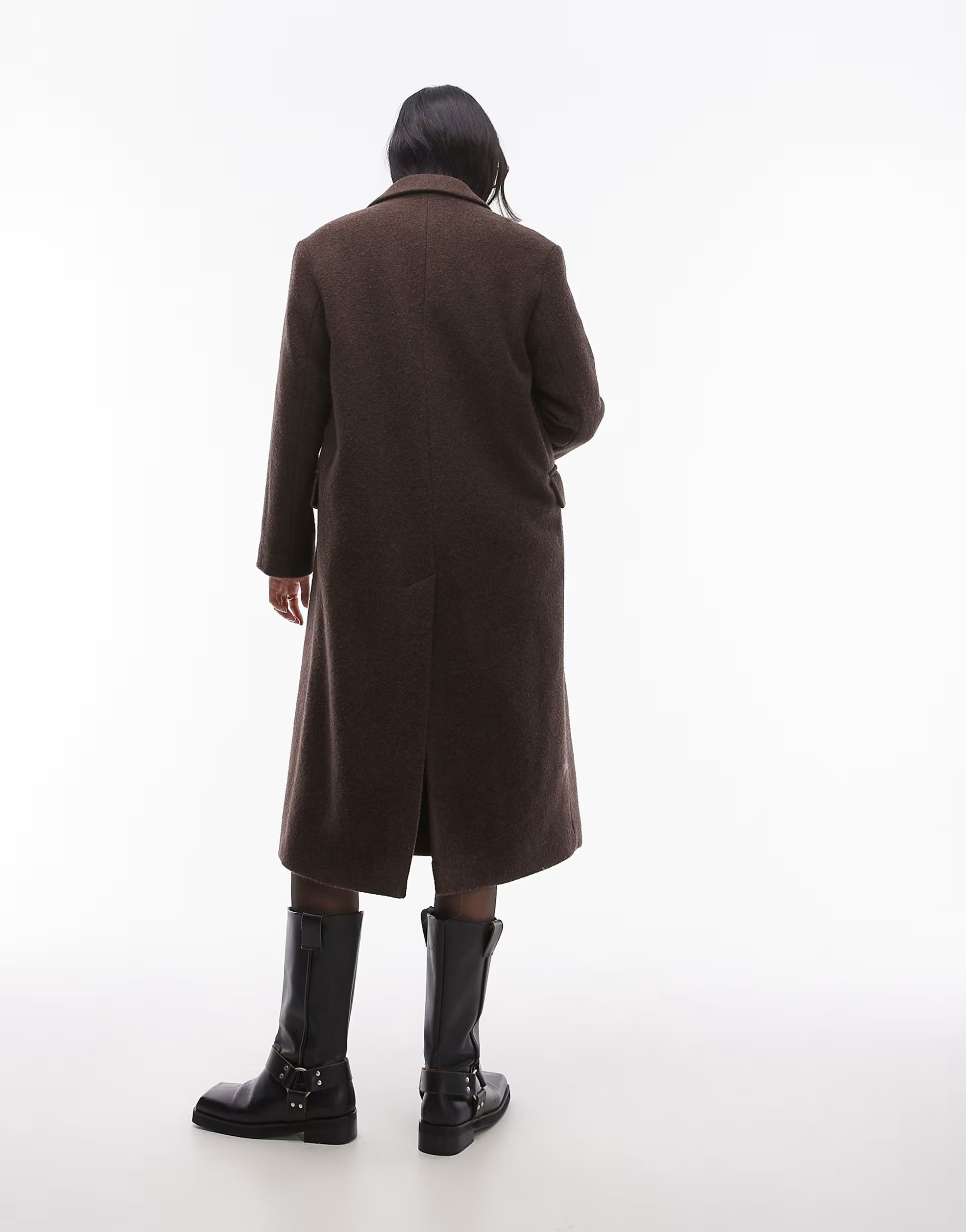 & Other Stories wool blend oversized midi length coat with asymmetric button detail in dark brown | ASOS (Global)