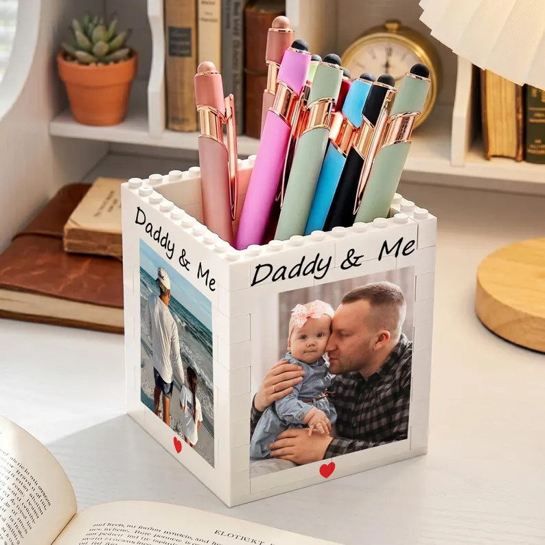 Personalized Photo Building Block Pen Holder, Daddy & Me Puzzle Block, New Dad Gift, Gift for Pap... | Etsy (Global)