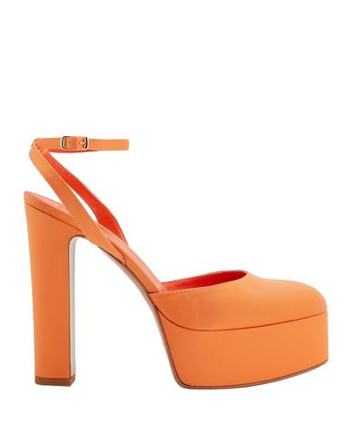 8 By Yoox Satin Platform Slingback Pump Woman Pumps Orange Size 7 Textile fibers | YOOX (US)