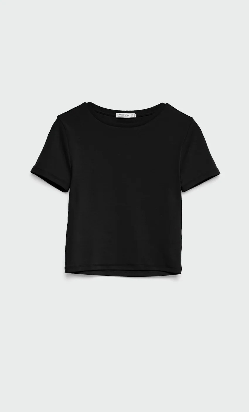 Crop top en coton à manches courtes - Basiques femme | Stradivarius France | Stradivarius (FR)