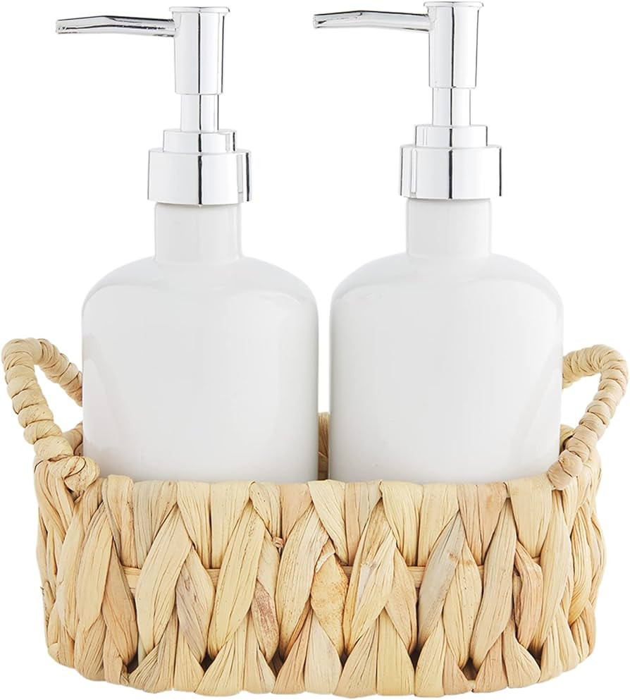 Mud Pie Soap Pump Set, Water Hyacinth, Pump 8" x 3" Dia | Basket 4" x 7" | Amazon (US)