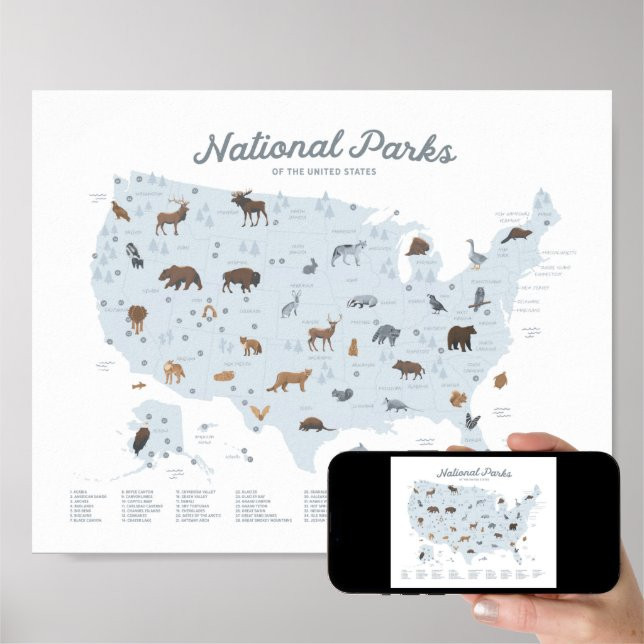 Blue National Parks Map Woodland Nursery Decor | Zazzle