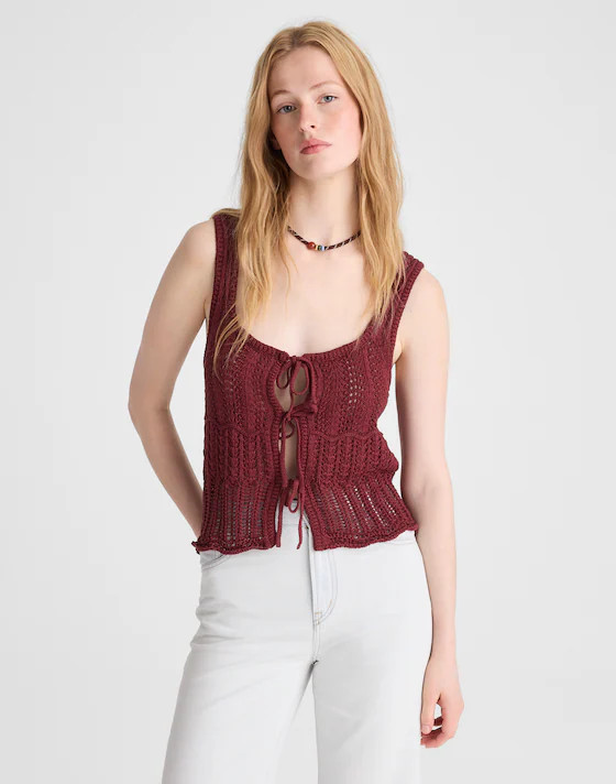 Pointelle-Stitch Tie-Front Sweater Tank in 100% Cotton | Madewell