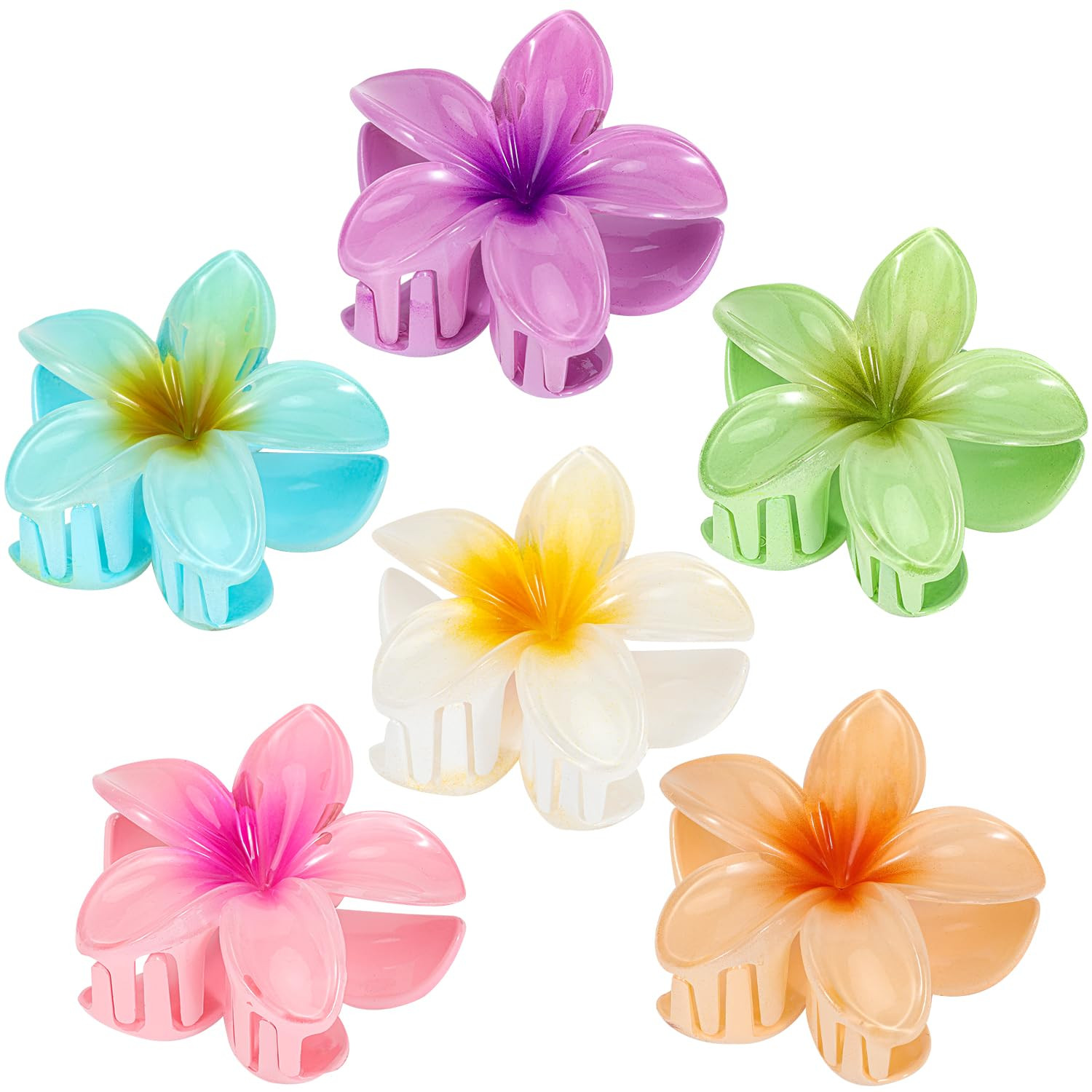 6 Pack Flower Claw Clip for Women, Hawaiian Plumeria Hair Clip,Preppy Flower Hair Clips, Hibiscus... | Amazon (US)